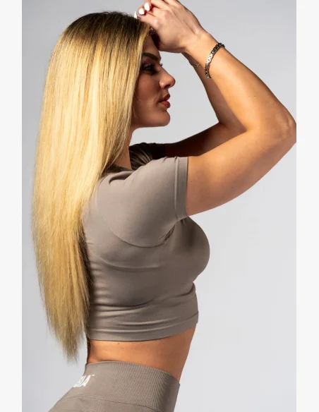 NEBBIA Seamless crop top s krátkým rukávem POWER béžový