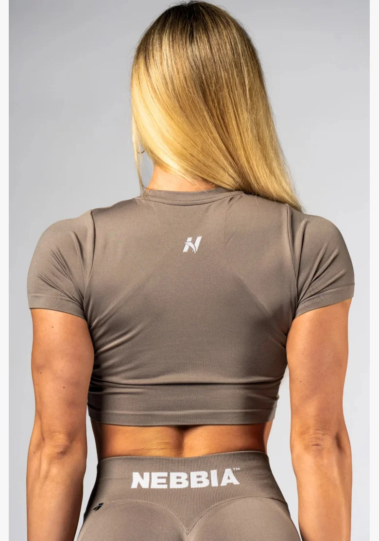 NEBBIA Seamless crop top s krátkým rukávem POWER béžový