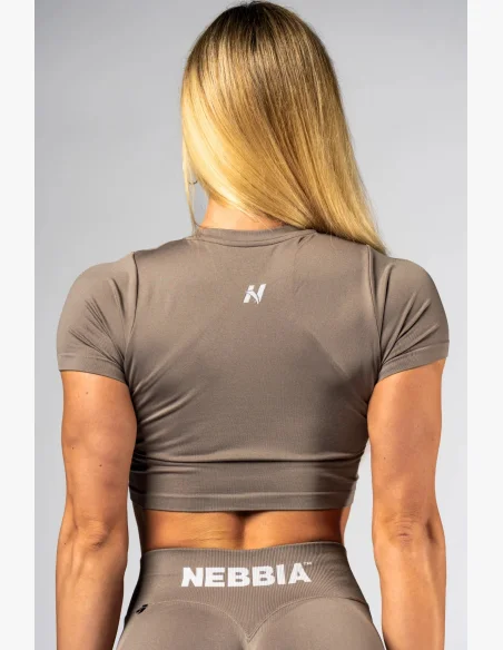 NEBBIA Seamless crop top s krátkým rukávem POWER béžový