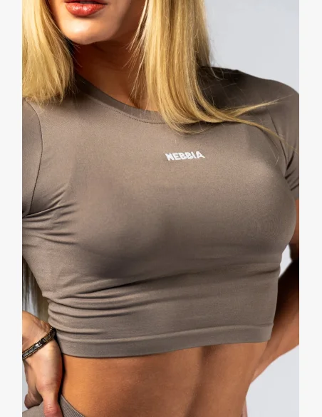 NEBBIA Seamless crop top s krátkým rukávem POWER béžový
