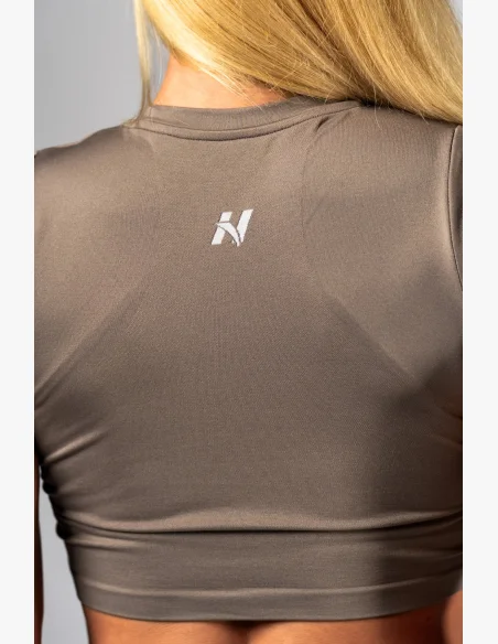 NEBBIA Seamless crop top s krátkým rukávem POWER béžový