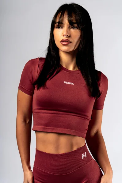NEBBIA Seamless crop top s krátkým rukávem POWER červený