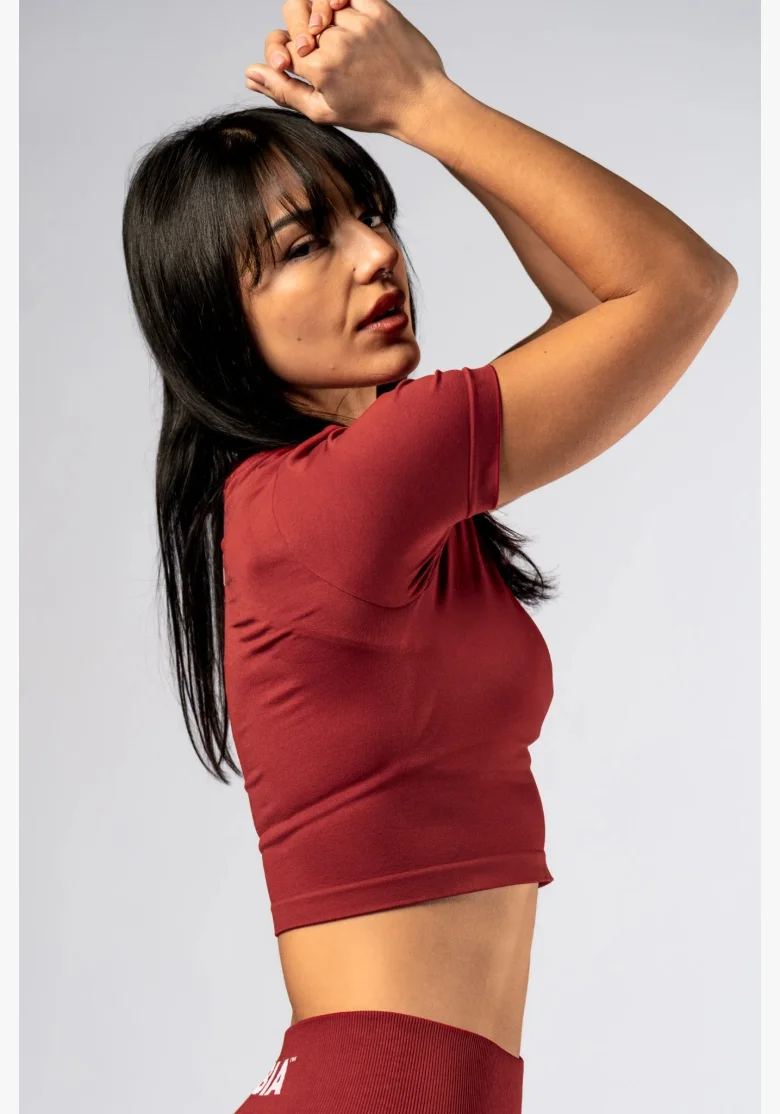 NEBBIA Seamless crop top s krátkým rukávem POWER červený