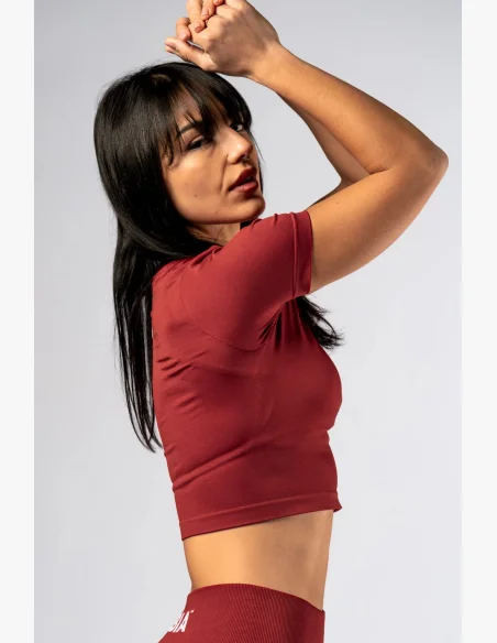 NEBBIA Seamless crop top s krátkým rukávem POWER červený