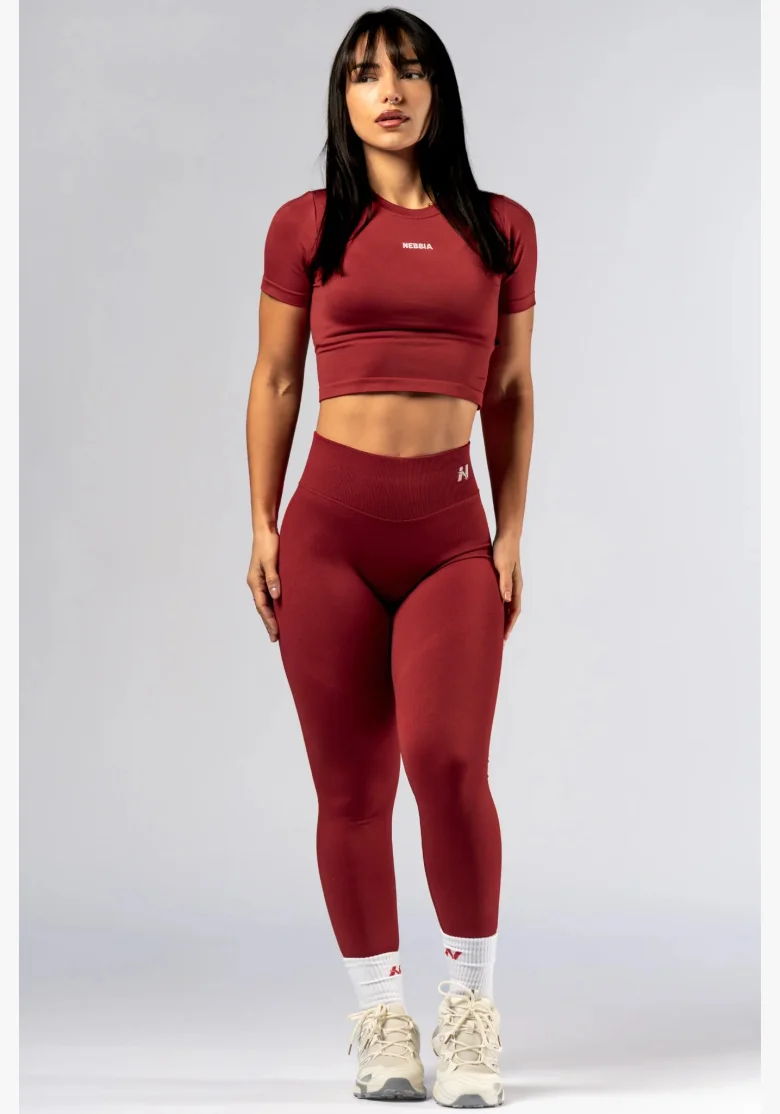 NEBBIA Seamless crop top s krátkým rukávem POWER červený