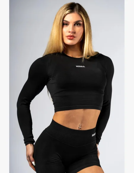 NEBBIA Seamless crop top s dlouhým rukávem POWER černý