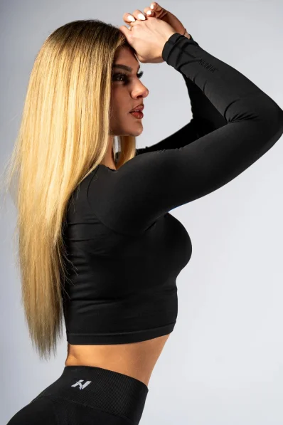 NEBBIA Seamless crop top s dlouhým rukávem POWER černý 2