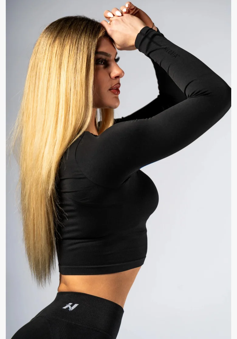 NEBBIA Seamless crop top s dlouhým rukávem POWER černý