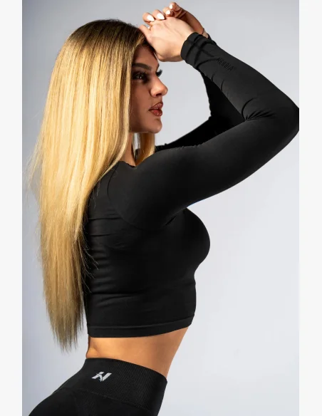 NEBBIA Seamless crop top s dlouhým rukávem POWER černý