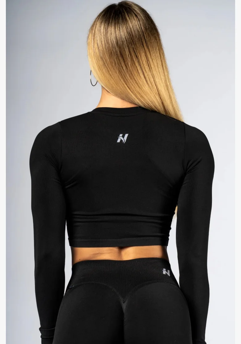 NEBBIA Seamless crop top s dlouhým rukávem POWER černý