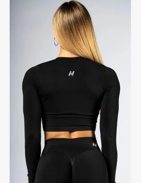 NEBBIA Seamless crop top s dlouhým rukávem POWER černý