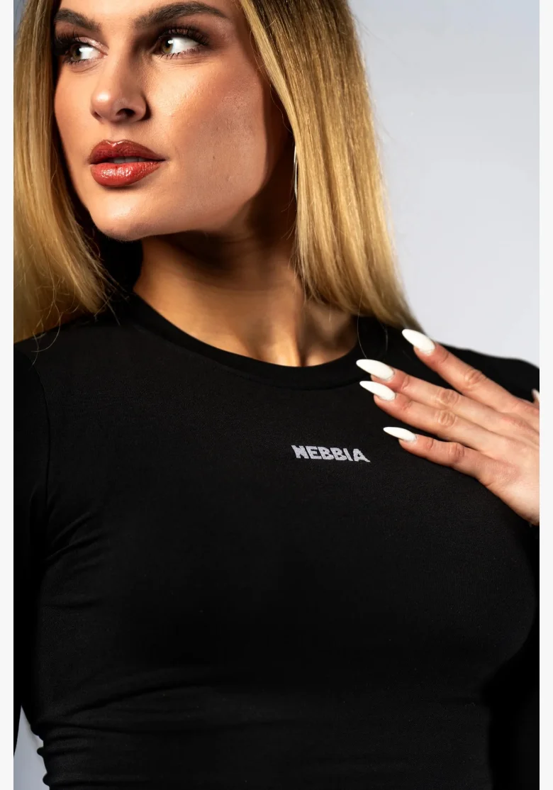 NEBBIA Seamless crop top s dlouhým rukávem POWER černý