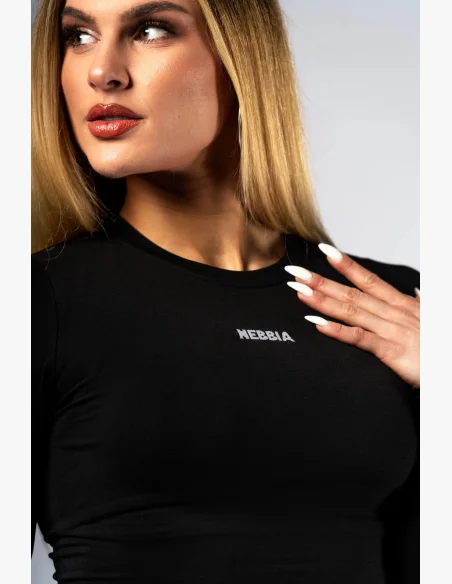 NEBBIA Seamless crop top s dlouhým rukávem POWER černý