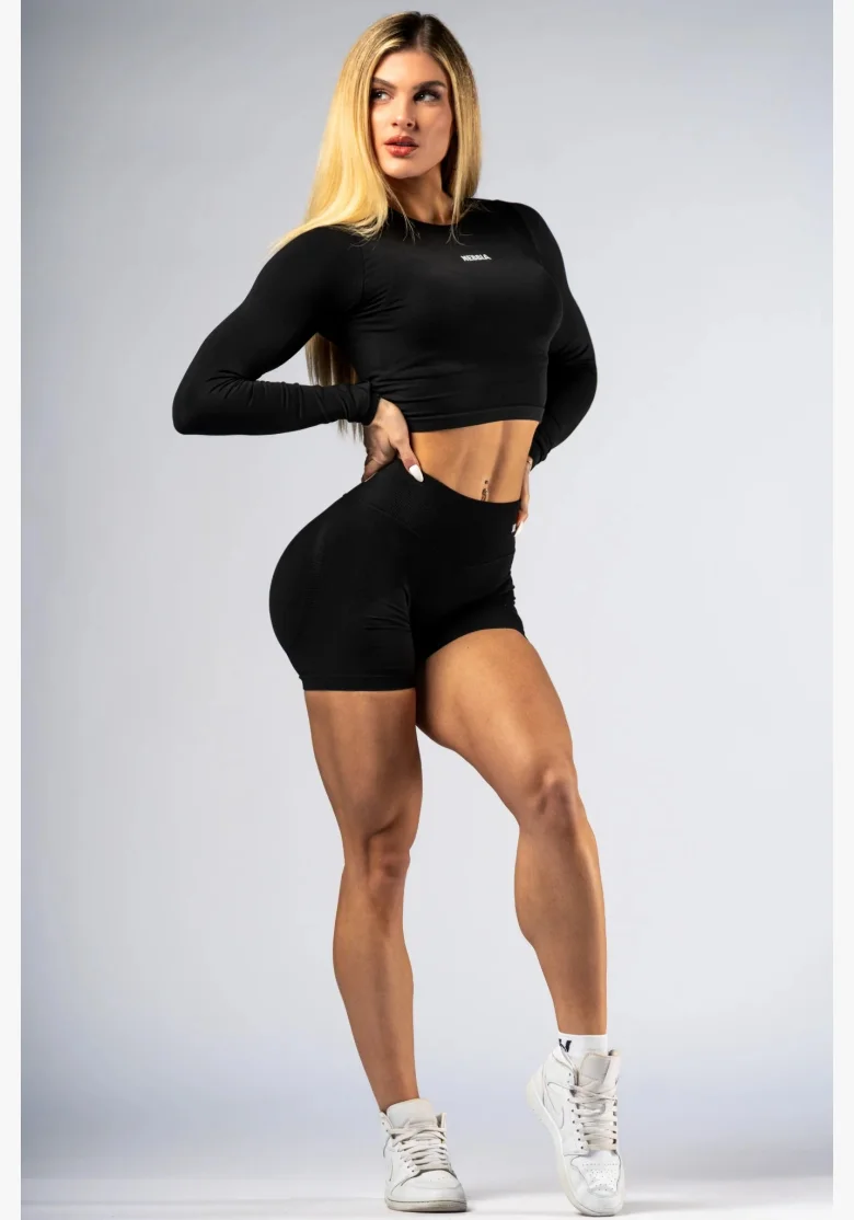 NEBBIA Seamless crop top s dlouhým rukávem POWER černý