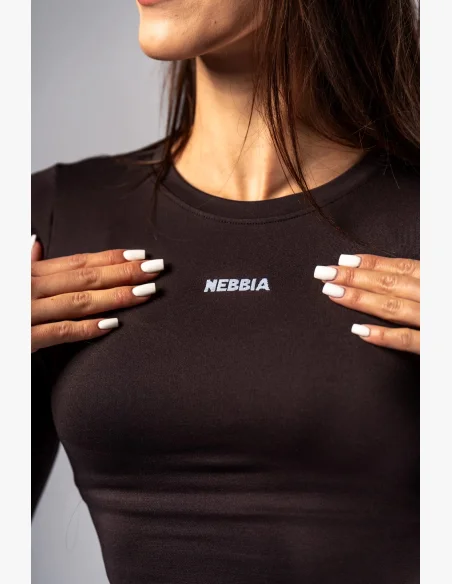 NEBBIA Seamless crop top s dlouhým rukávem POWER hnědé