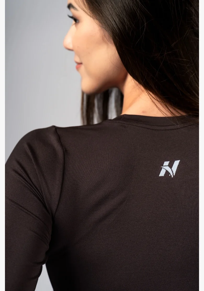 NEBBIA Seamless crop top s dlouhým rukávem POWER hnědé