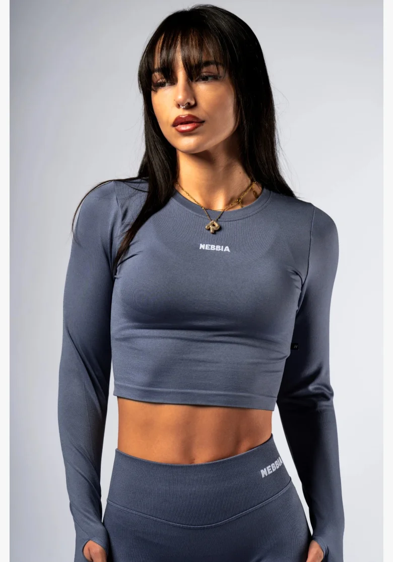 NEBBIA Seamless crop top s dlouhým rukávem POWER šedý