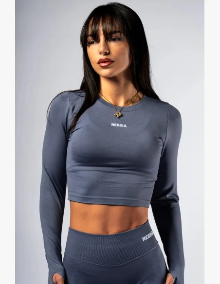 NEBBIA Seamless crop top s dlouhým rukávem POWER šedý