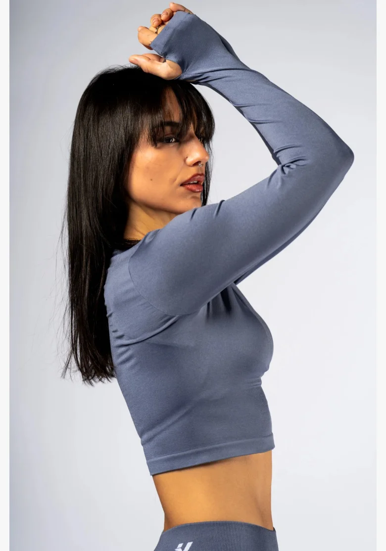 NEBBIA Seamless crop top s dlouhým rukávem POWER šedý