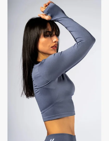 NEBBIA Seamless crop top s dlouhým rukávem POWER šedý