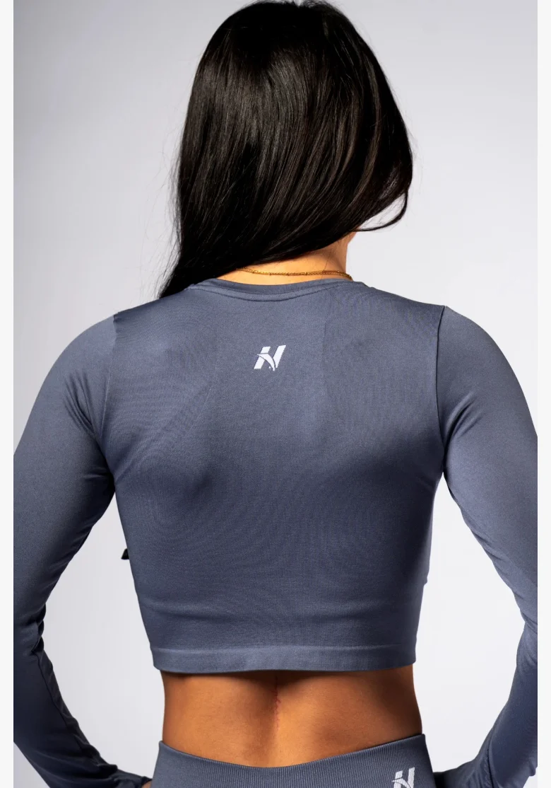 NEBBIA Seamless crop top s dlouhým rukávem POWER šedý