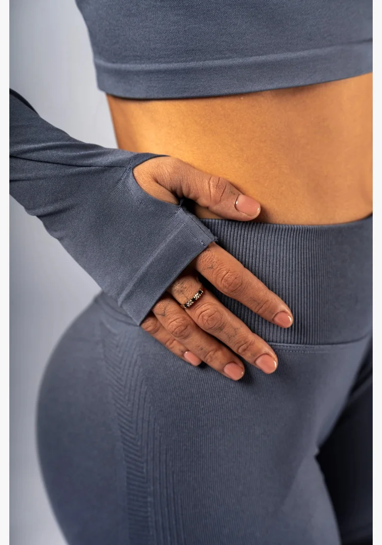 NEBBIA Seamless crop top s dlouhým rukávem POWER šedý