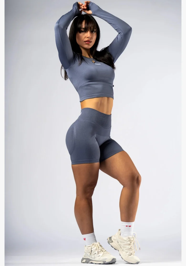 NEBBIA Seamless crop top s dlouhým rukávem POWER šedý
