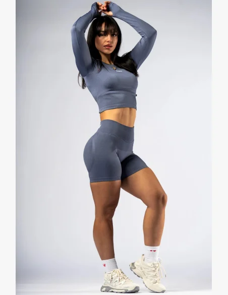 NEBBIA Seamless crop top s dlouhým rukávem POWER šedý