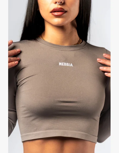 NEBBIA Seamless crop top s dlouhým rukávem POWER béžový