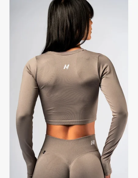 NEBBIA Seamless crop top s dlouhým rukávem POWER béžový
