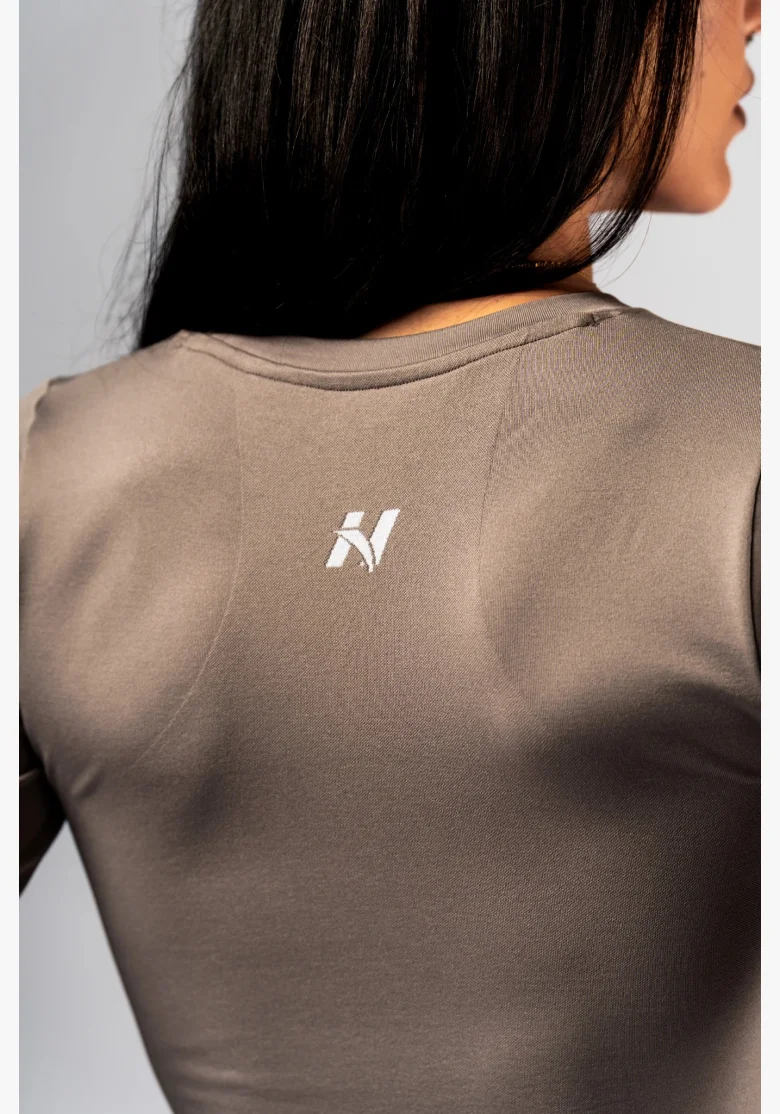 NEBBIA Seamless crop top s dlouhým rukávem POWER béžový