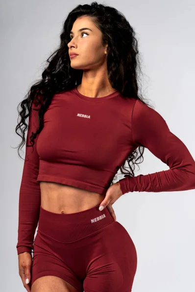 NEBBIA Seamless crop top s dlouhým rukávem POWER červený