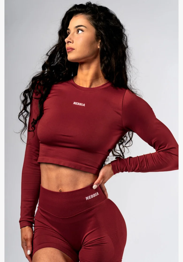 NEBBIA Seamless crop top s dlouhým rukávem POWER červený