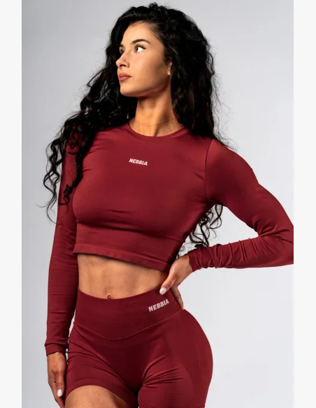 NEBBIA Seamless crop top s dlouhým rukávem POWER červený