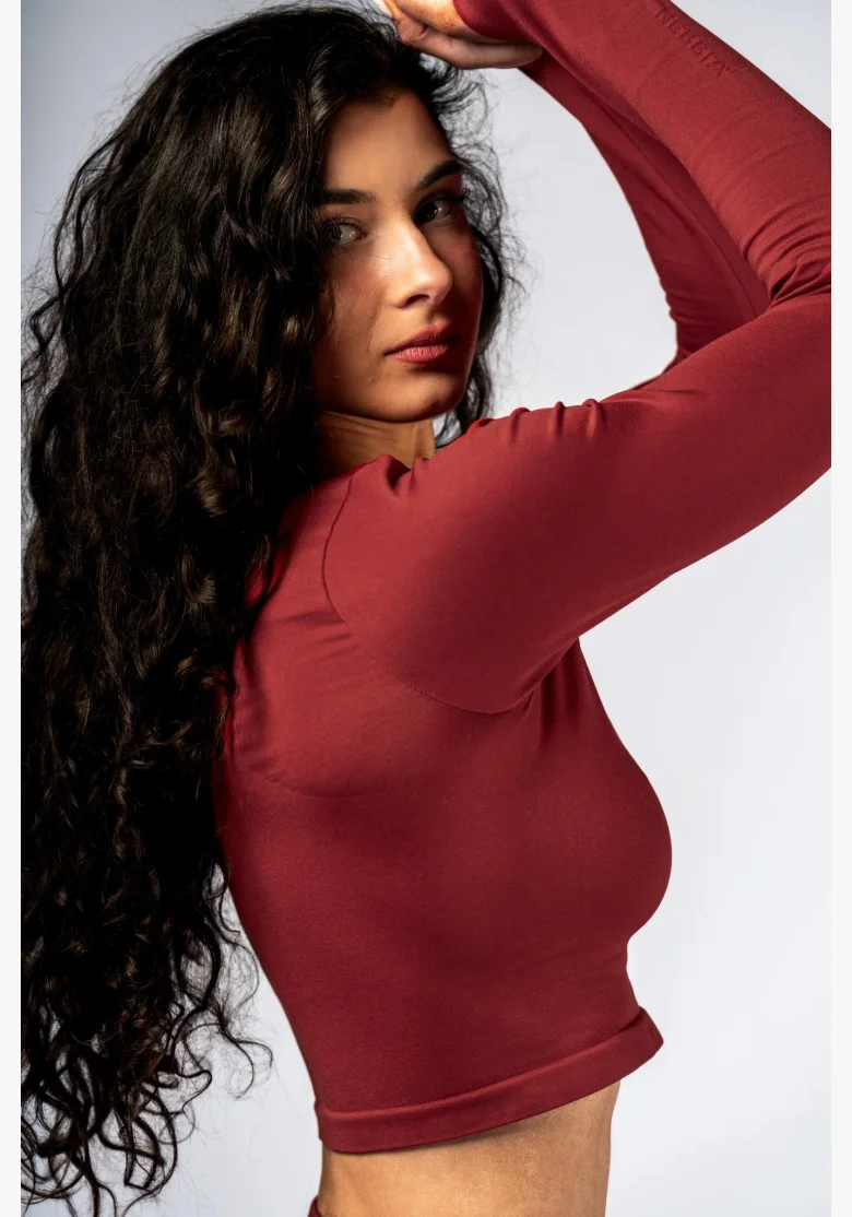NEBBIA Seamless crop top s dlouhým rukávem POWER červený