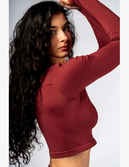 NEBBIA Seamless crop top s dlouhým rukávem POWER červený