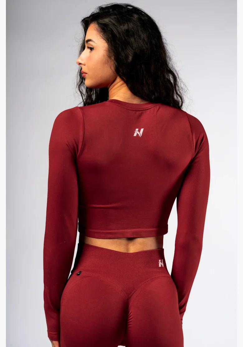 NEBBIA Seamless crop top s dlouhým rukávem POWER červený