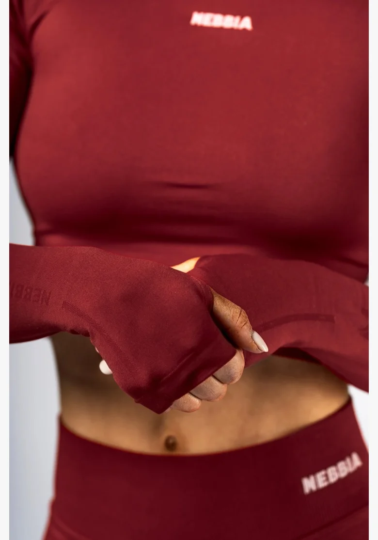 NEBBIA Seamless crop top s dlouhým rukávem POWER červený