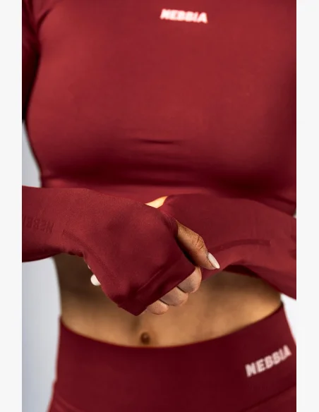 NEBBIA Seamless crop top s dlouhým rukávem POWER červený