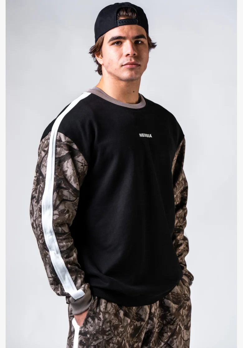 NEBBIA Relaxed fit mikina POWER camo bledé