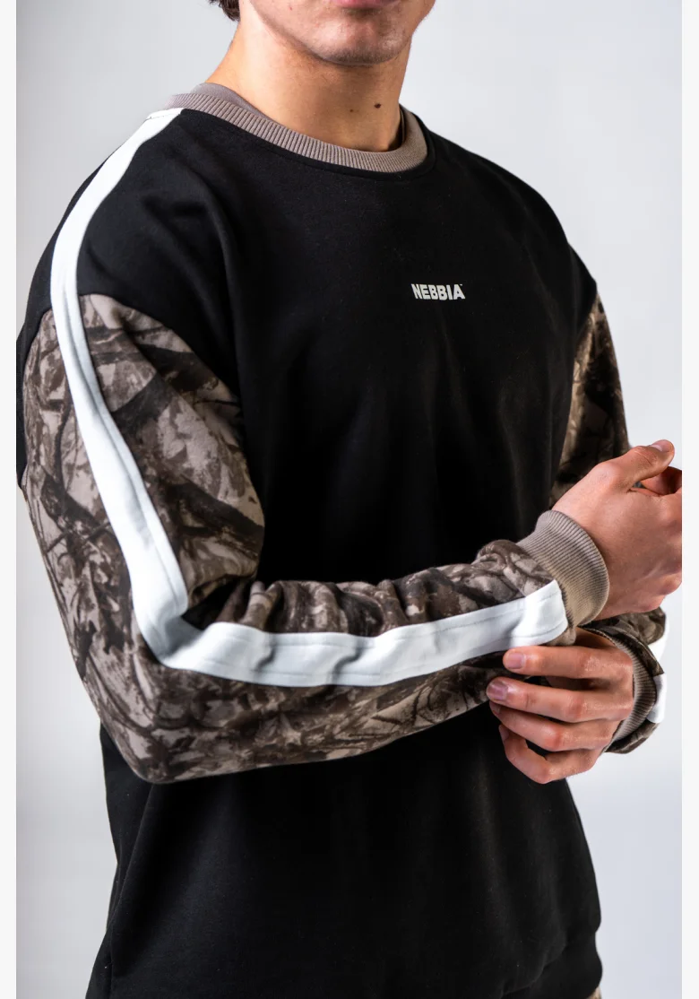 NEBBIA Relaxed fit mikina POWER camo bledé